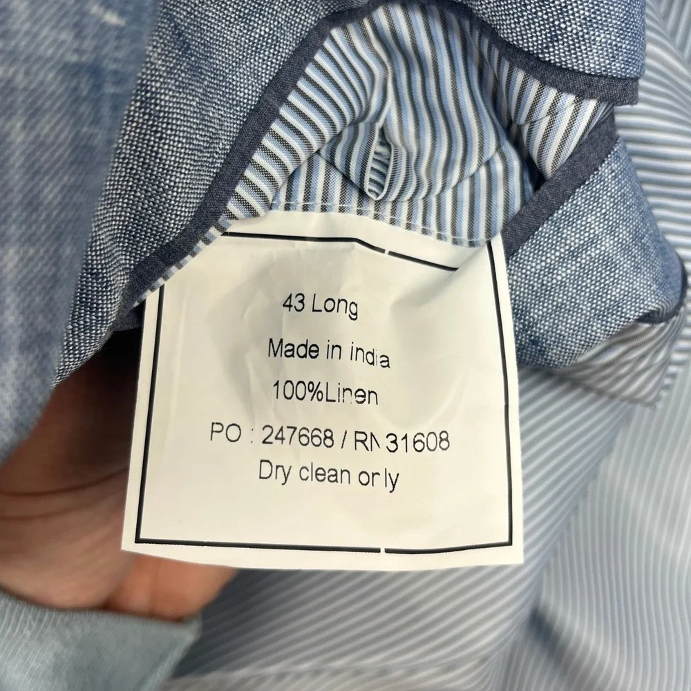Jos A Bank 1905 Men 43 Long Tailored Fit 100% Linen Blazer Blue Textured